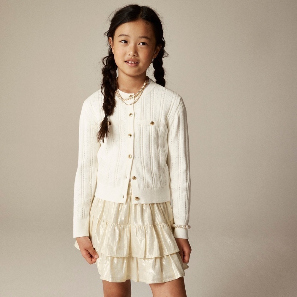 NWT J. Crew Crewcuts Girls' Pointelle-Knit Cardigan in Ivory, Size XS (4-5)